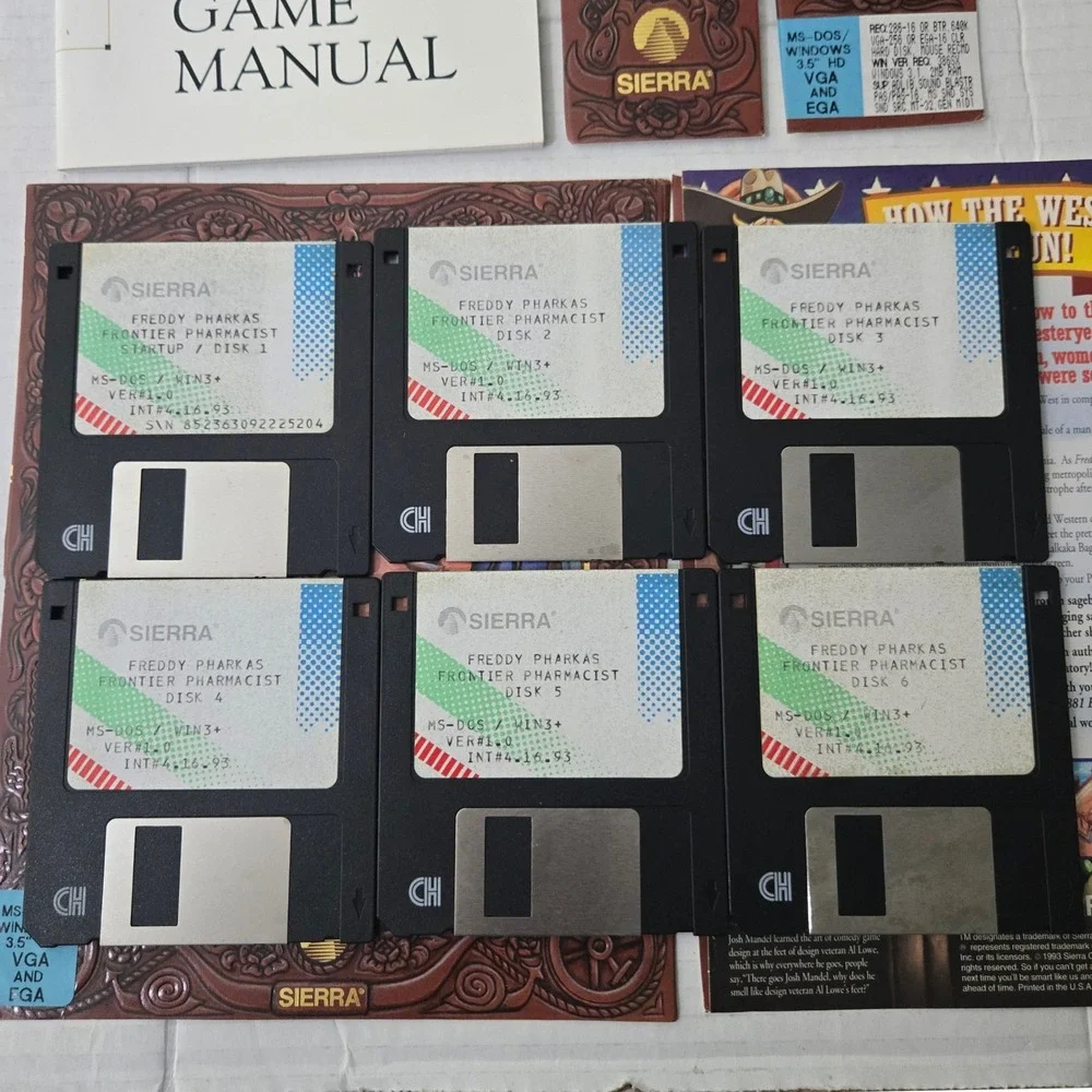Freddy Pharkas Frontier Pharmacist PC 1993 Vintage Floppy Disks Sierra Al Lowe